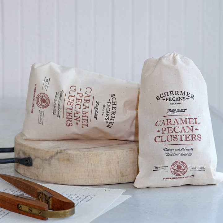 Schermer Pecans - Wholesale Nuts - PECAN CARAMEL CLUSTERS - GA Grown - 12 Cloth Bags/Case1