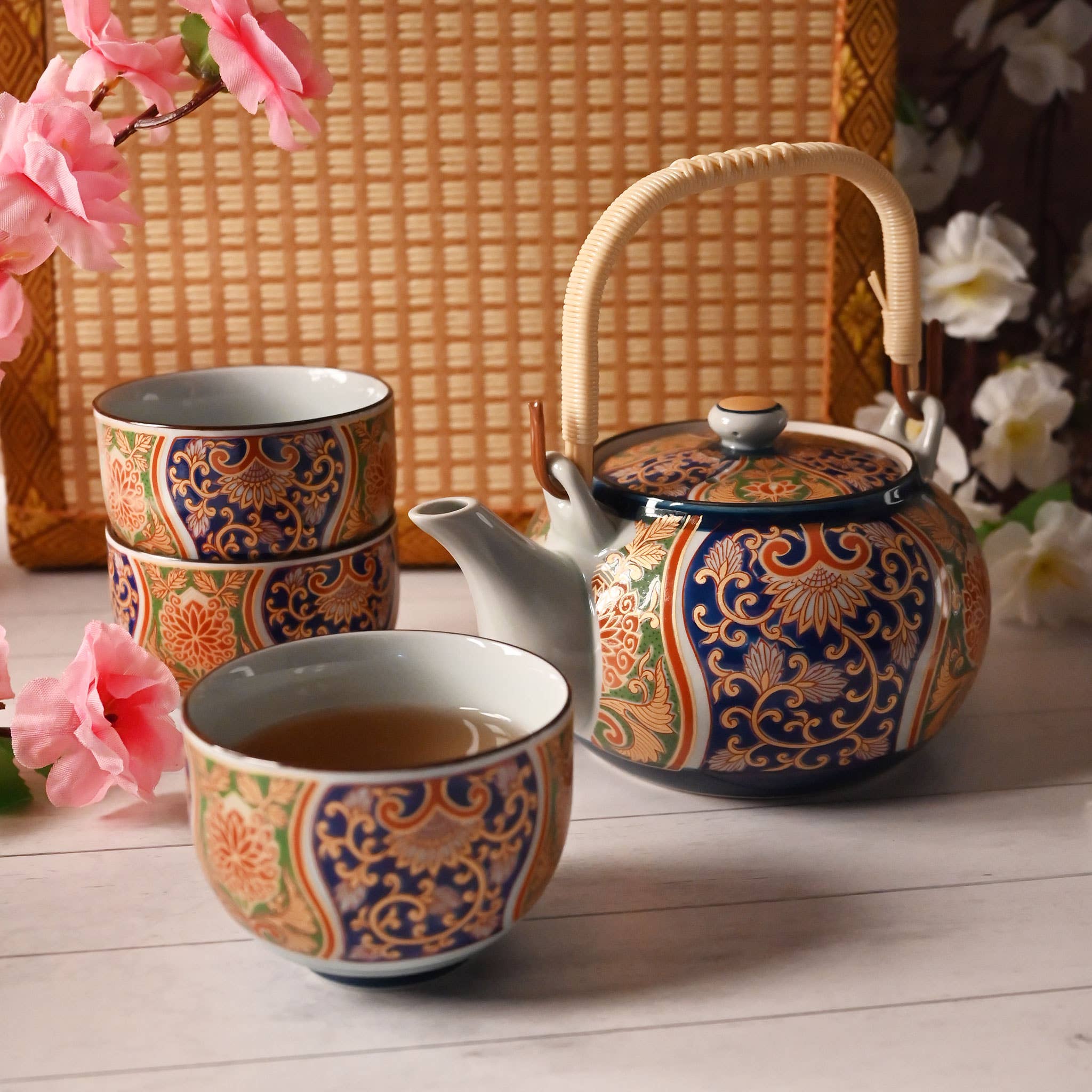 Fuji Merchandise Corporation - Wholesale Tea Set - ARITA TEA SET – NAVY AND ORANGE ORNATE FLORAL PATTERN3