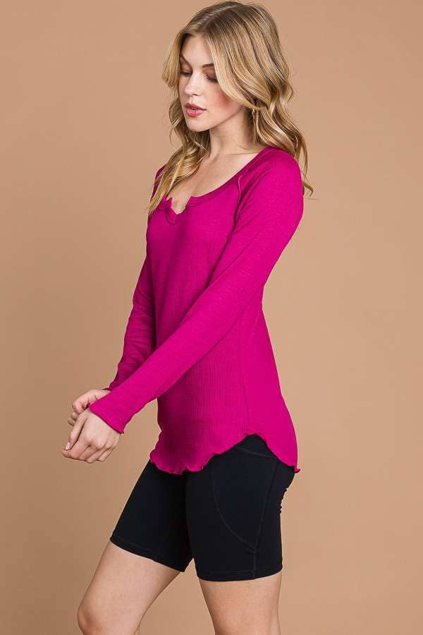 Culture Code - Wholesale Knit Top - Women's - CRT1840L - TINY NOTCH NECK MERROW LSLV TOP6