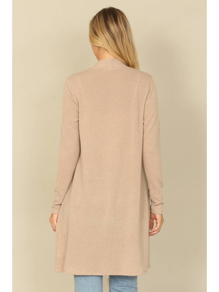 You & Me - Wholesale Cardigan - Women's - YMC30014V-SOLID LONG SLEEVE SIDE POCKET OPEN FRONT CARDIGAN11