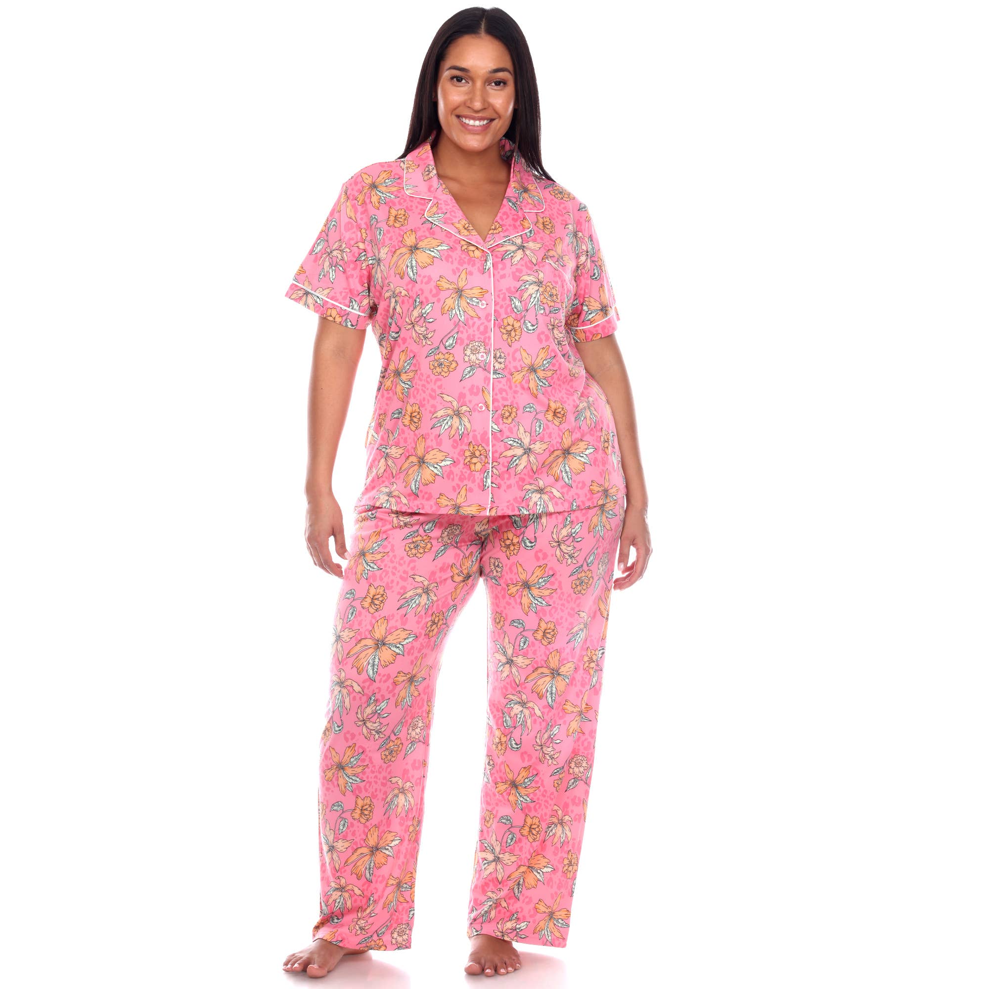 WHITE MARK – Großhandel Schlafanzug-Set – Damen – Übergröße Kurzarm & Hosen Tropical Pyjama-Set11