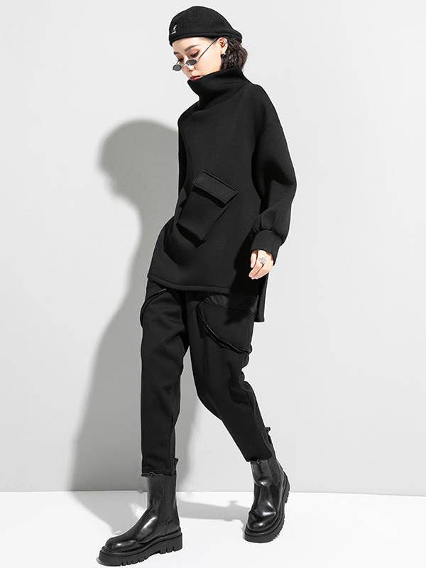 BLACK Thicken High-Neck T-Shirts Sweatshirt Tops for wholesale on Faire