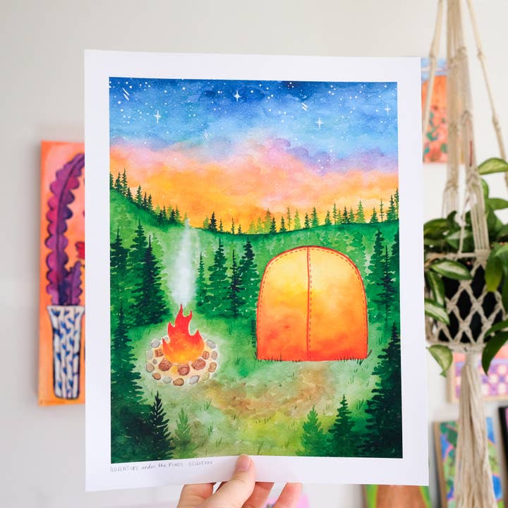 "Adventure Under the Pines" Watercolor Print for wholesale by Echo Foxx