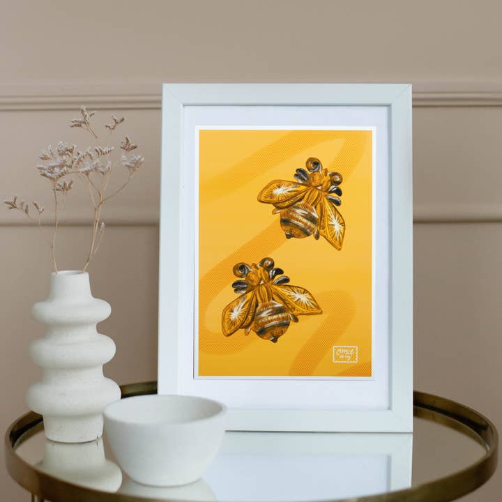 Vintage Bumble Bees Illustrated Art Print for wholesale by Omie Oh My!