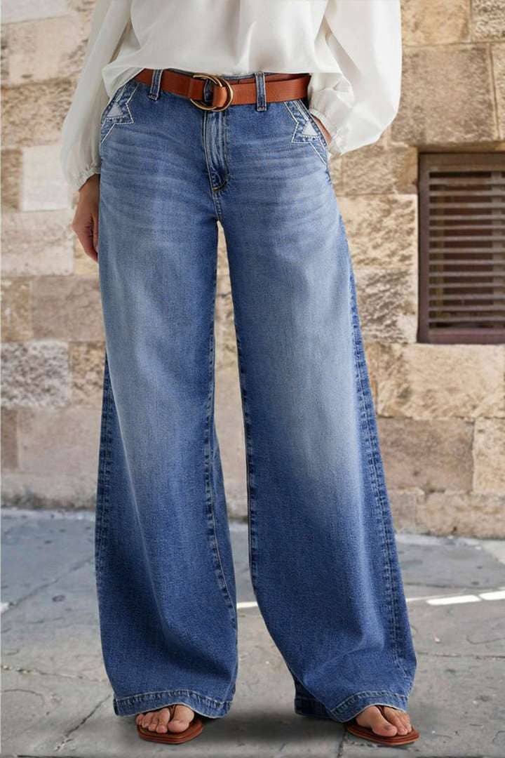 bleu Jeans décontractés à jambes larges et droites pour femmes en vente sur Faire0