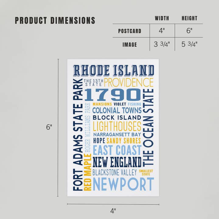 Lantern Press - Wholesale Postcard - PREMIUM POSTCARDS Rhode Island, Typography