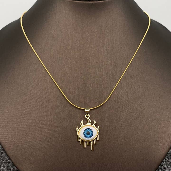 Mio Queena - Wholesale Pendant/Charm Necklace - Multi Style Evil Eyes Gold Plated S.Steel Necklace - FGS