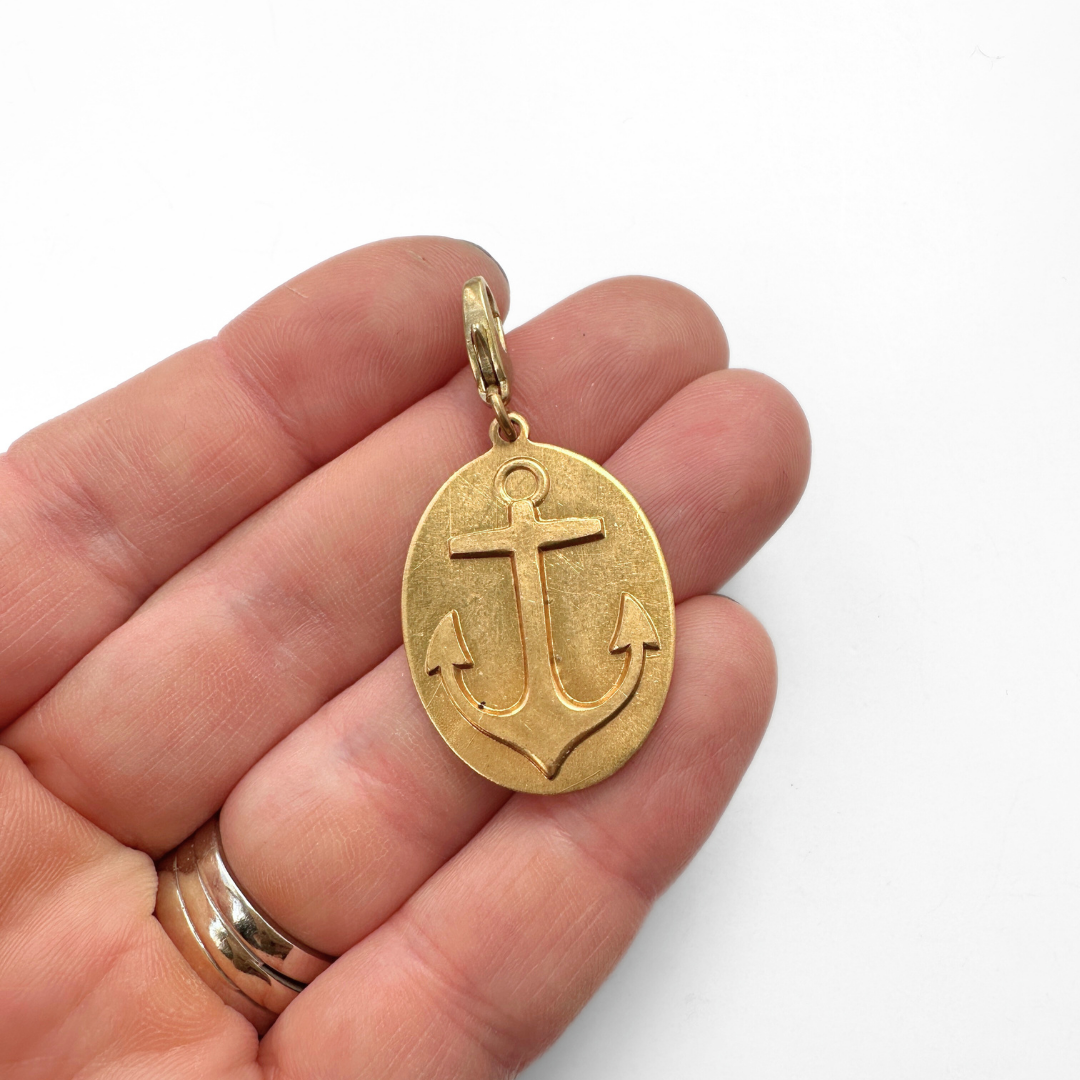 Lulu’s Petals - Wholesale Individual Charm/Pendant - Large oval vintage brass anchor charm1