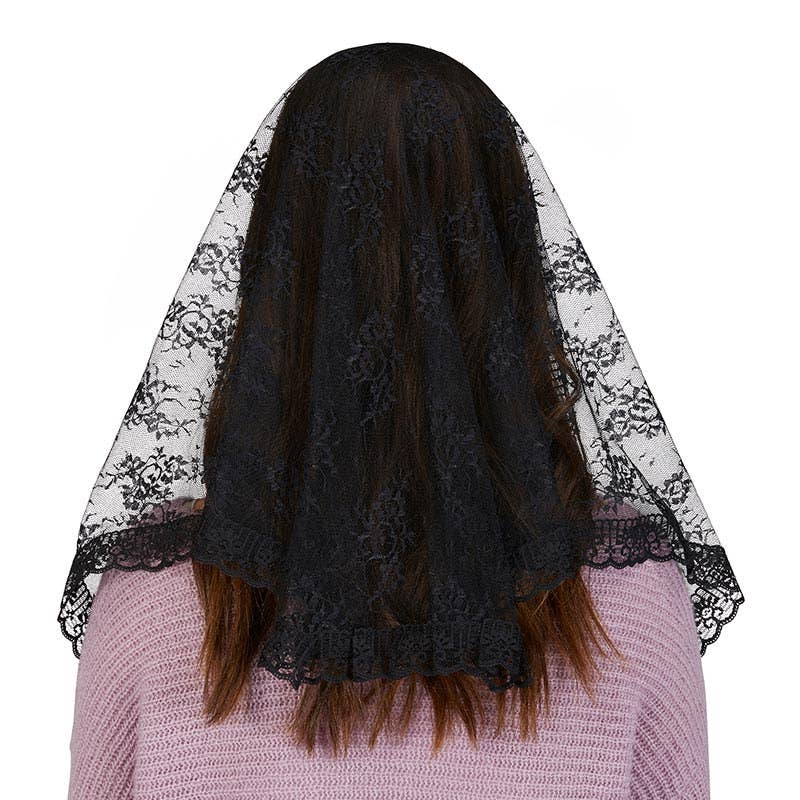 Christian Brands Catholic - Wholesale Veil - Women's - Blk Lace Trad Chapel Veil2