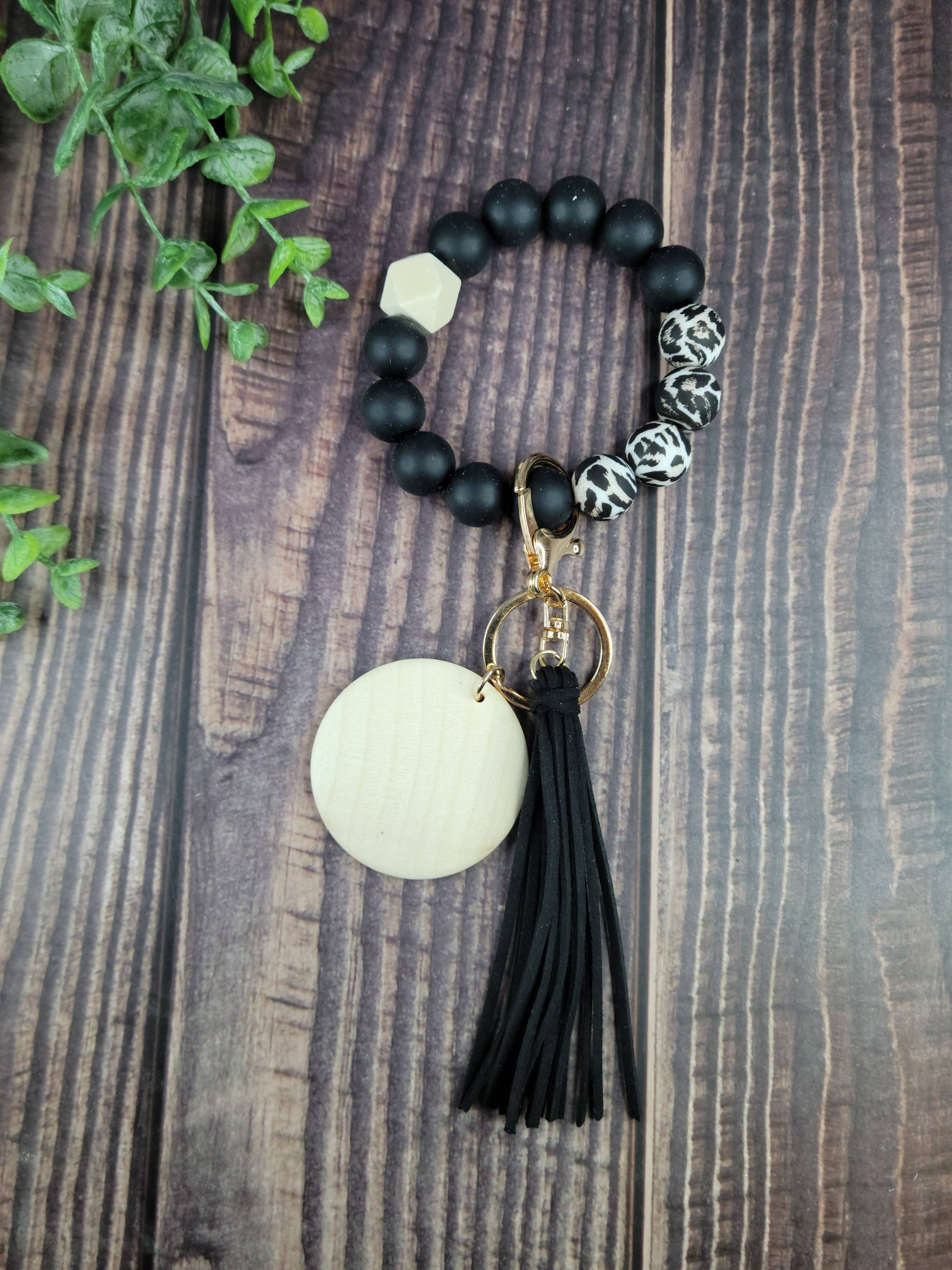 ACC Sublimation Blanks - Vendita all'ingrosso Bracciale portachiavi - Braccialetti portachiavi con perline in silicone con disco in legno chiaro da 2" e8