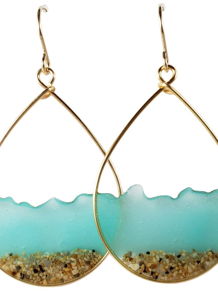 Boucles d'oreilles Aqua Glow in the Dark Water and Sand en or jaune pour la vente par Skinny Pig Designs