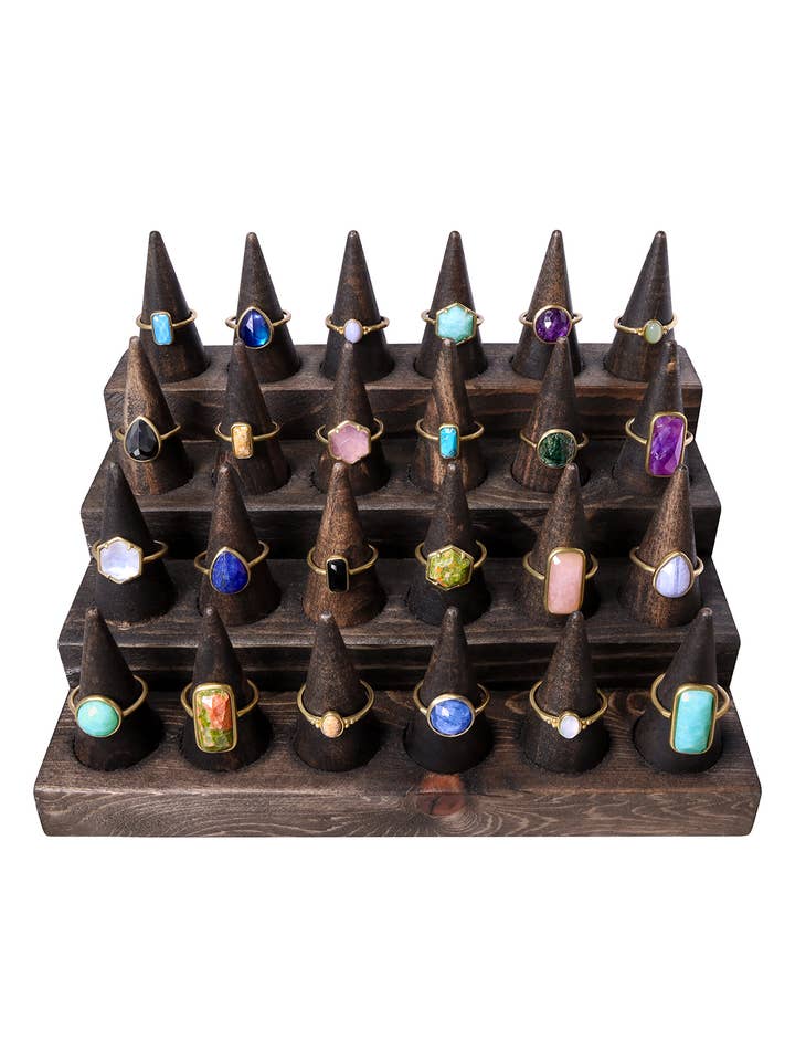 $11,00 stk. x 24 stk. Halvædelstens justerbare ringe for engroshandel hos Zoey Simmons