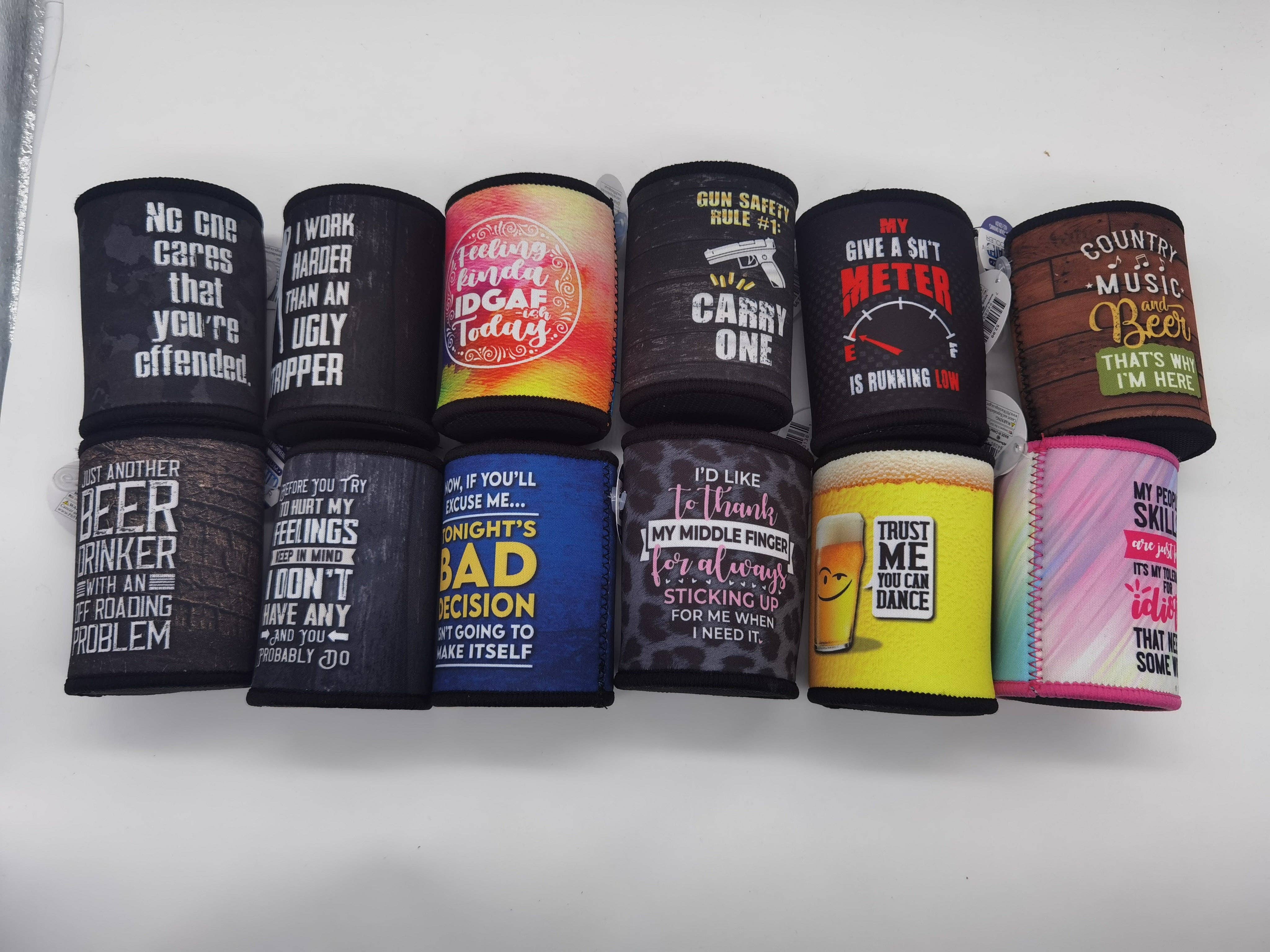 Novelty Brands - Wholesale Drink Huggers & Koozies - Insulated Can Cooler Coozie Assortment- 12/Display1