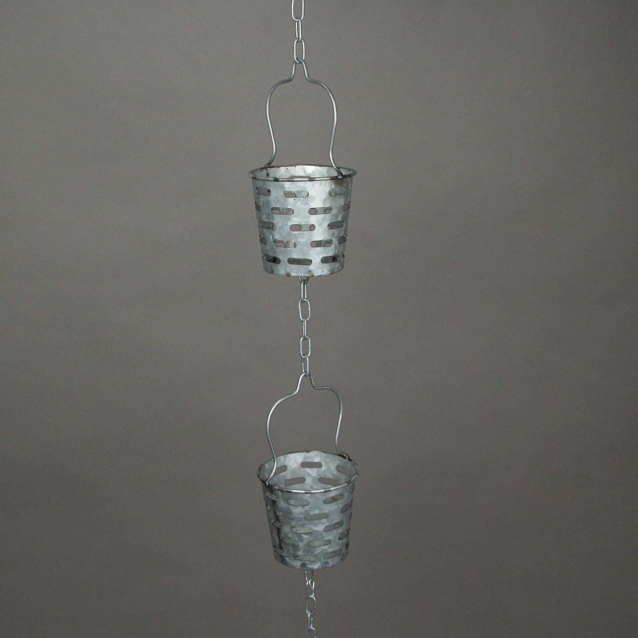 Zeckos - Wholesale Versiering/decoratie voor buiten - 74 inch gegalvaniseerde metalen regenketting met olijfkleurige emmer5