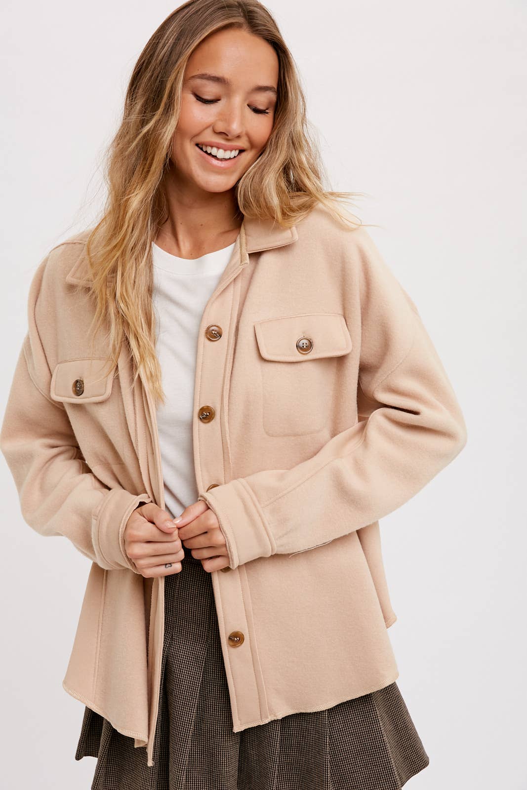 Bluivy – Engroshandel Skjortejakke/shacket – til kvinder – BØRSTET TERRY KNAP OP SHACKET2