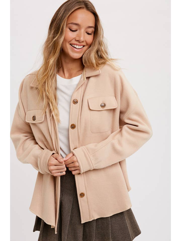 Bluivy – Engroshandel Skjortejakke/shacket – til kvinder – BØRSTET TERRY KNAP OP SHACKET2