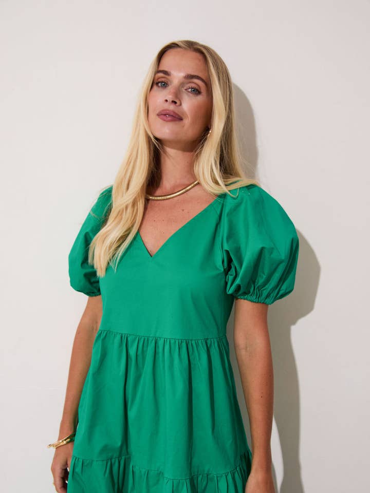 Hollie Green Cotton Tiered Midi Dress for wholesale by Fika