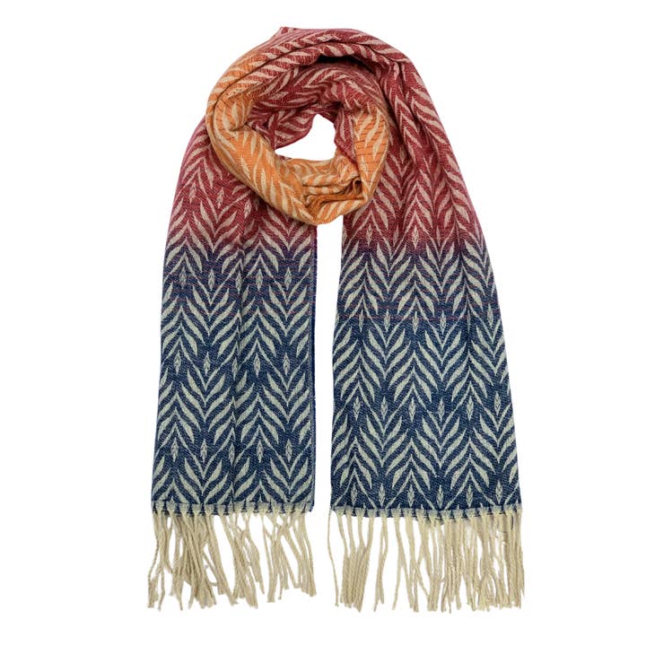 Leaf Print Ombre Winter Scarf for wholesale by Lili Scarves (US Duty Free)