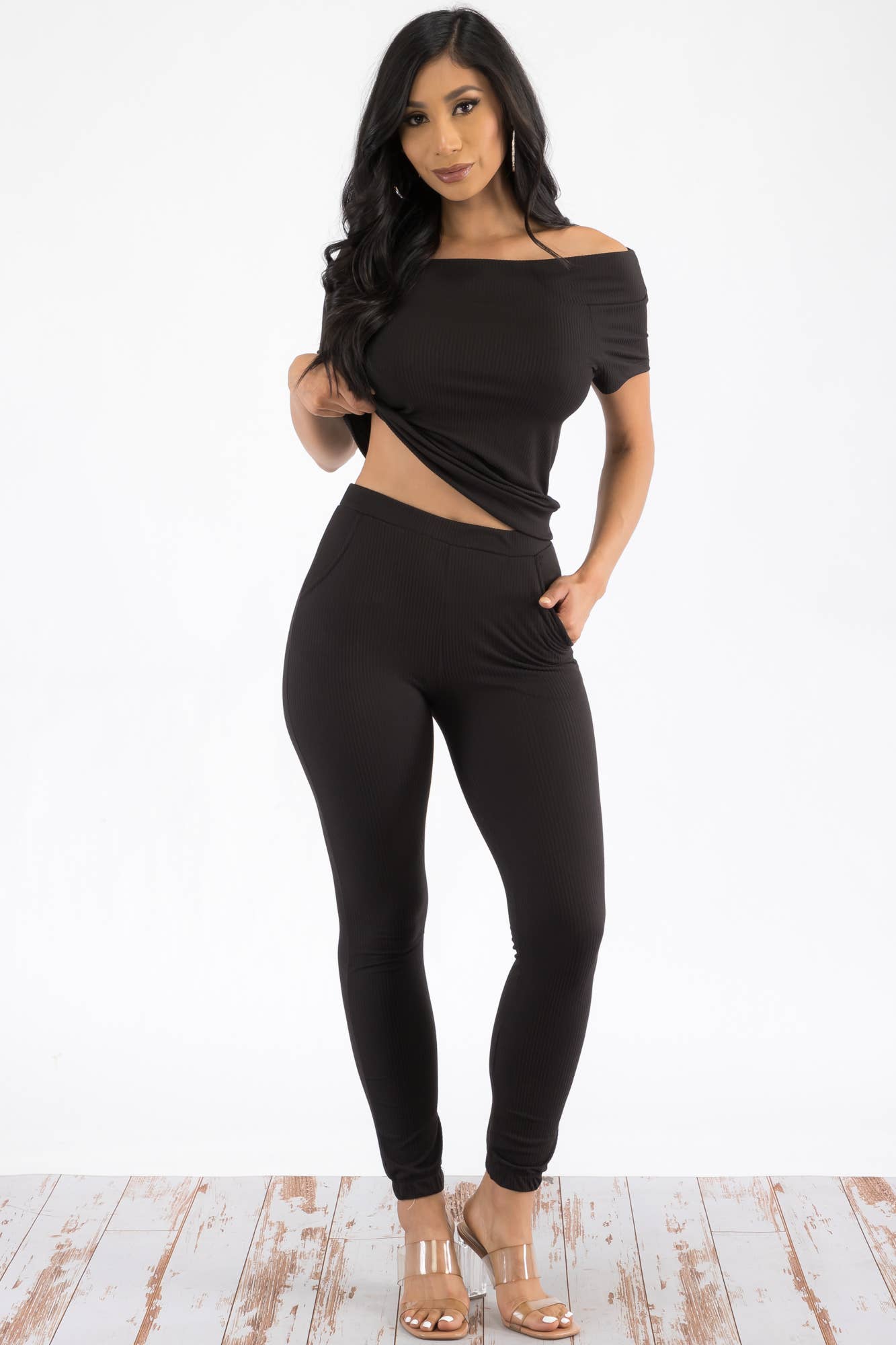 H&H Fashion Inc. - Venta al por mayor Conjuntos de top y pantalón (NO para estar en casa) - Mujer - HH629R-SET - Conjunto acanalado con hombros descubiertos16