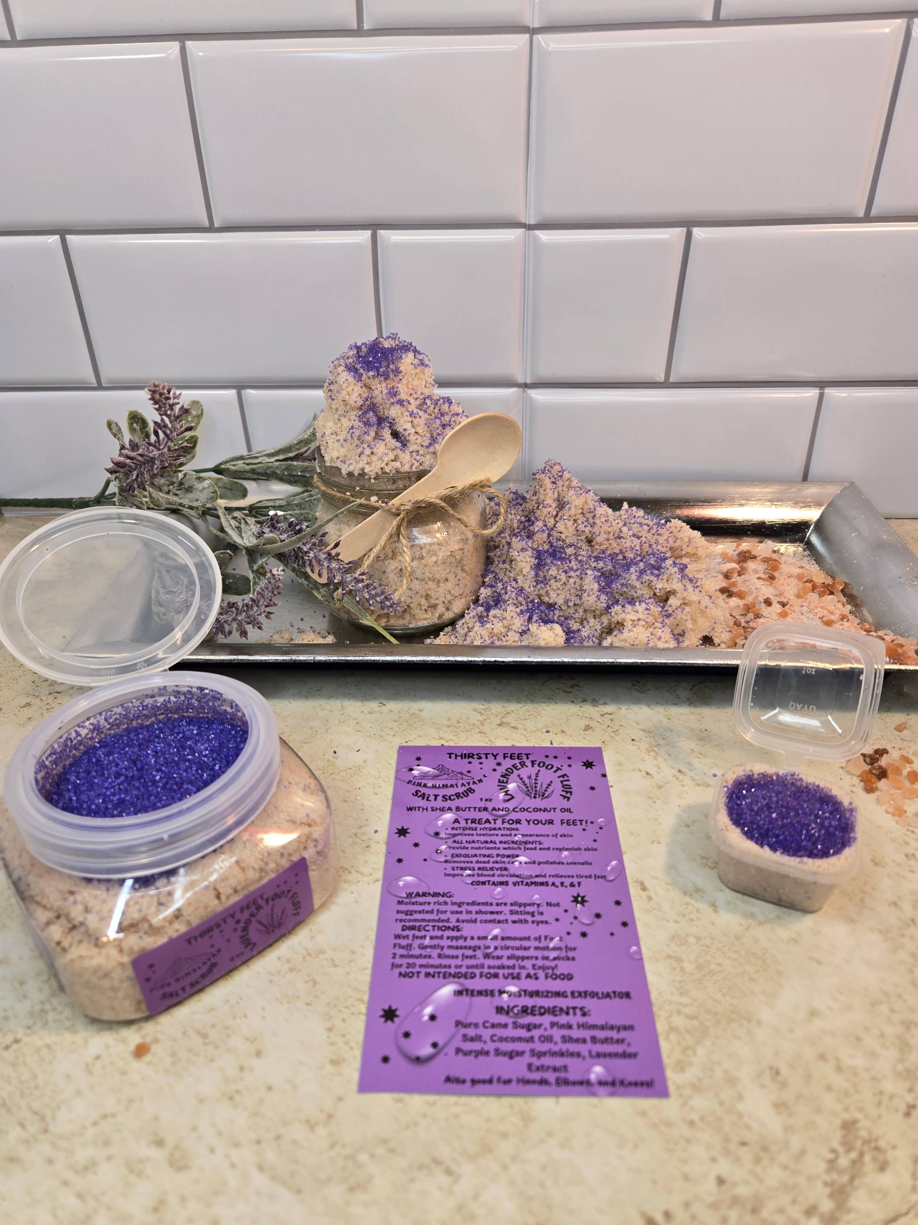 THIRSTY FEET®️ - Wholesale Foot Scrub/Polish - Lavender Salt Foot Fluff Sugar Scrub 8 oz Jar4