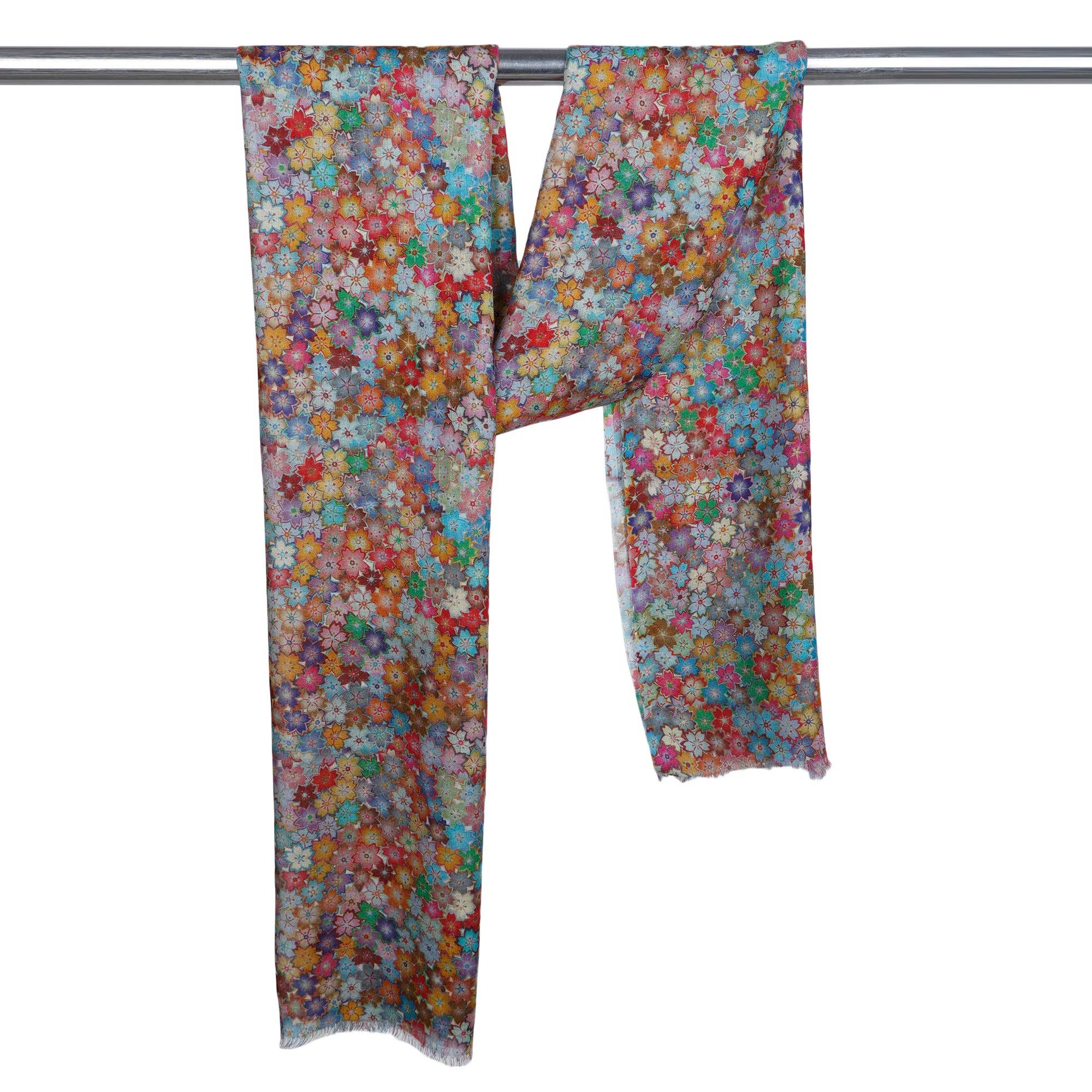 Namaskar Australia - Wholesale Scarf - Women's - Millefiori Blossom Multicolour Abstract Floral Merino Wool Silk Designer Scarf | Vibrant Artistic Wrap2