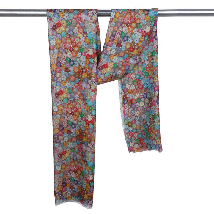 Namaskar Australia - Wholesale Scarf - Women's - Millefiori Blossom Multicolour Abstract Floral Merino Wool Silk Designer Scarf | Vibrant Artistic Wrap2