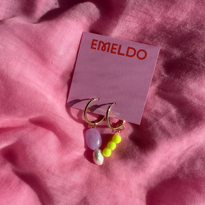 Hartie Hoops // Purple and Neon Yellow + pearl for wholesale by Emeldo