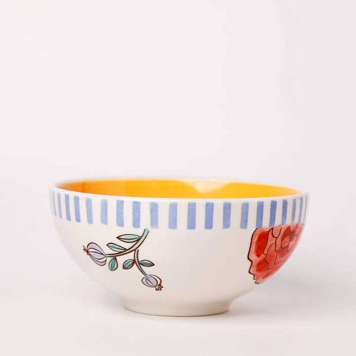 Stripe And Stem Handpainted Ceramic Bowl - 5.90 x 2.75 Inches , 16oz for wholesale by Casa Amarosa