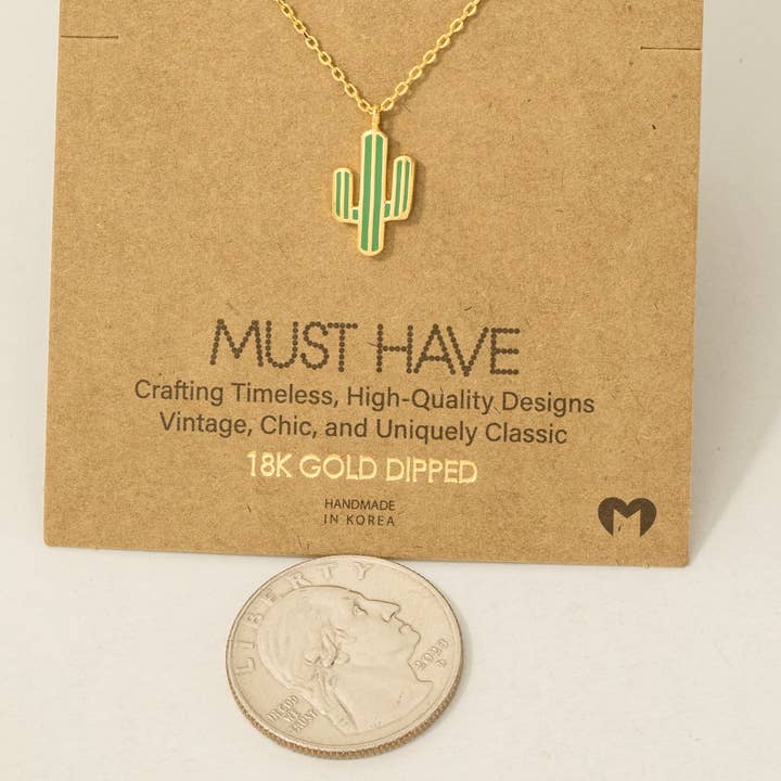 Fame Accessories - Wholesale Pendant/Charm Necklace - Gold Dipped Enamel Cactus Pendant Necklace2