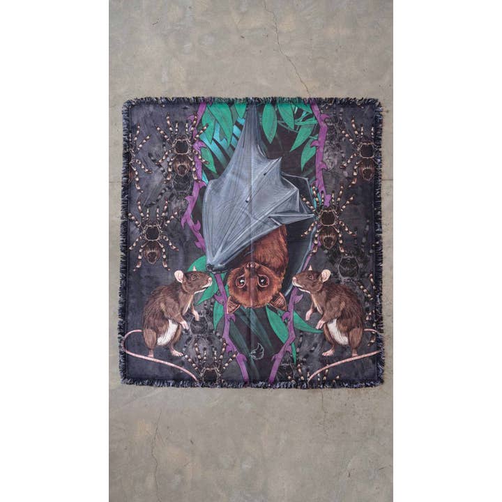 Eagle Rock Werkshop® - Wholesale Tapestry/Textile - Spooky Season - Fruit Bat - Chenille Tapestry with Tassels5