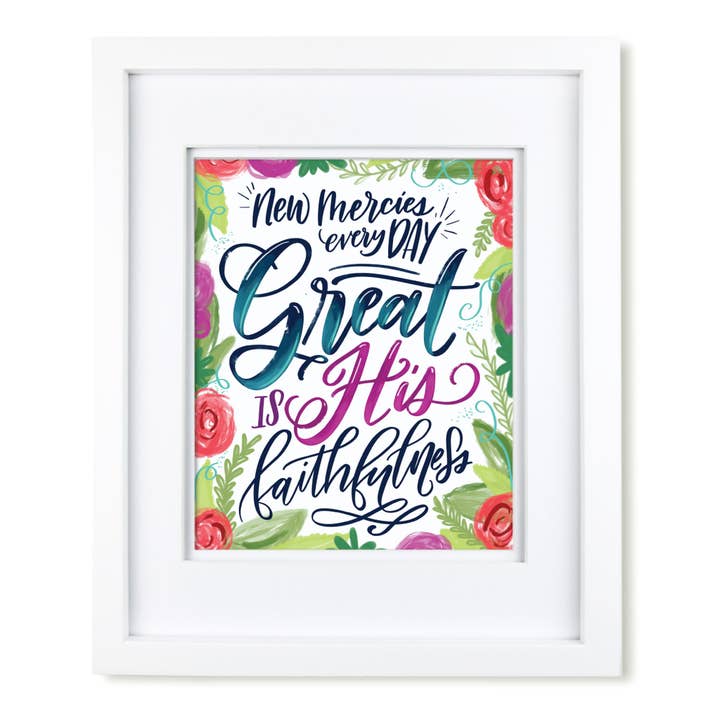 "Great is His Faithfulness" scripture art print for wholesale by Krystal Whitten Studio