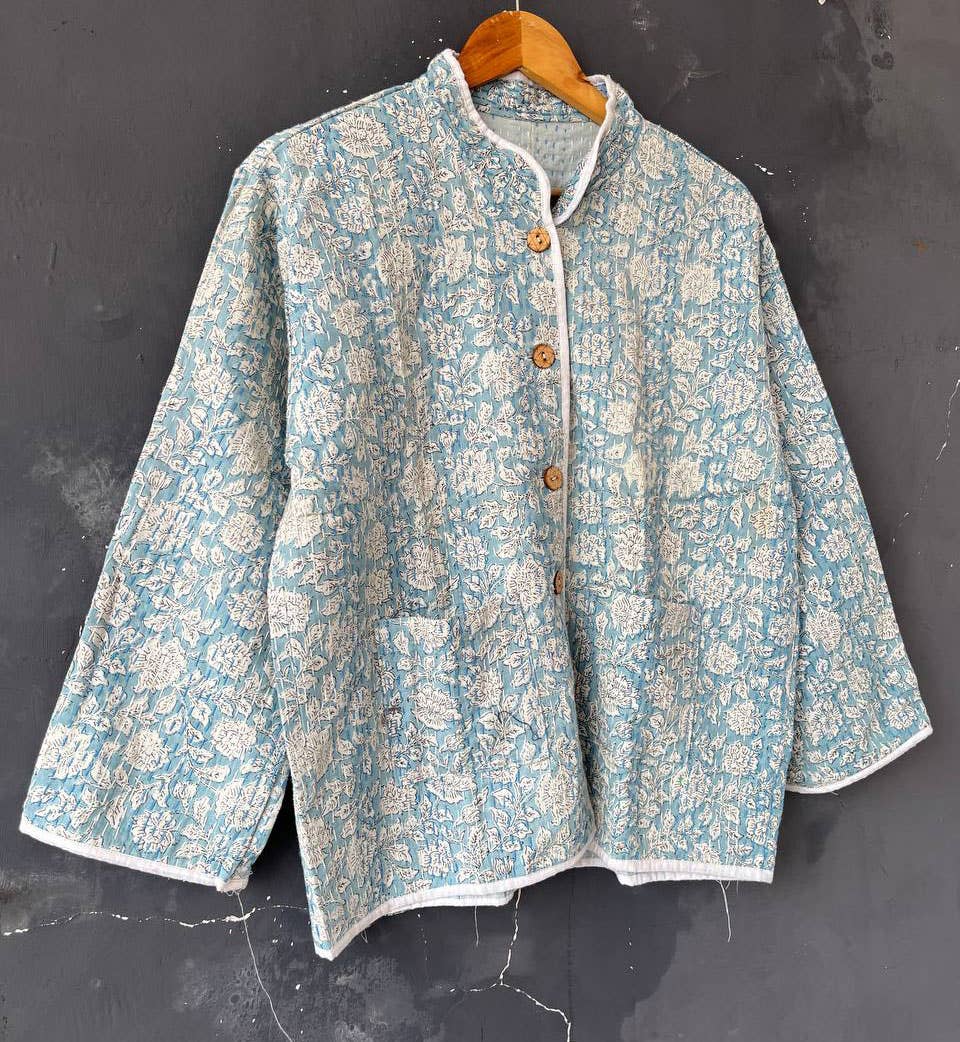 Bhawana Handicrafts - Venta al por mayor Chaqueta - Mujer - Chaqueta Kantha con estampado de bloques a la moda étnica para festivales, ropa de mujer2