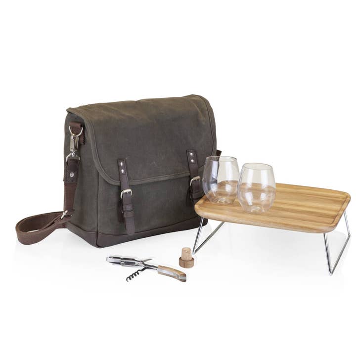Picnic Time Family of Brands - Wholesale Wine Tote - Adventure Wine Tote Bag with Wine Glasses and Mini Table