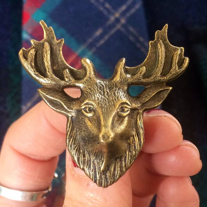 Handmade Deer Elk Head Tie Tack - Oxidized Brass Gift for wholesale by Hello Stranger