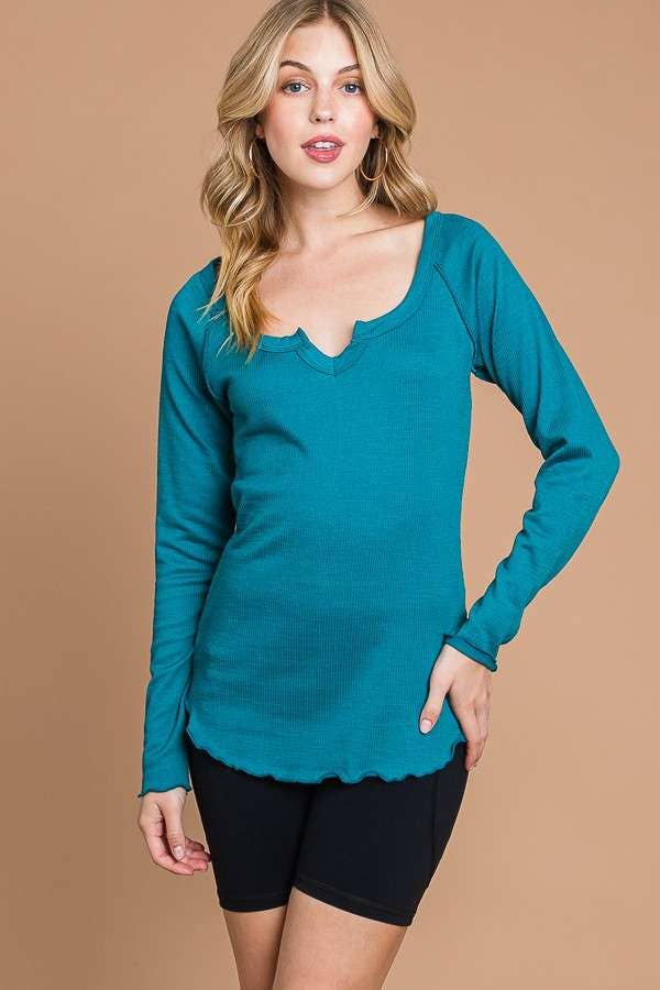 Culture Code - Wholesale Knit Top - Women's - CRT1840L - TINY NOTCH NECK MERROW LSLV TOP13