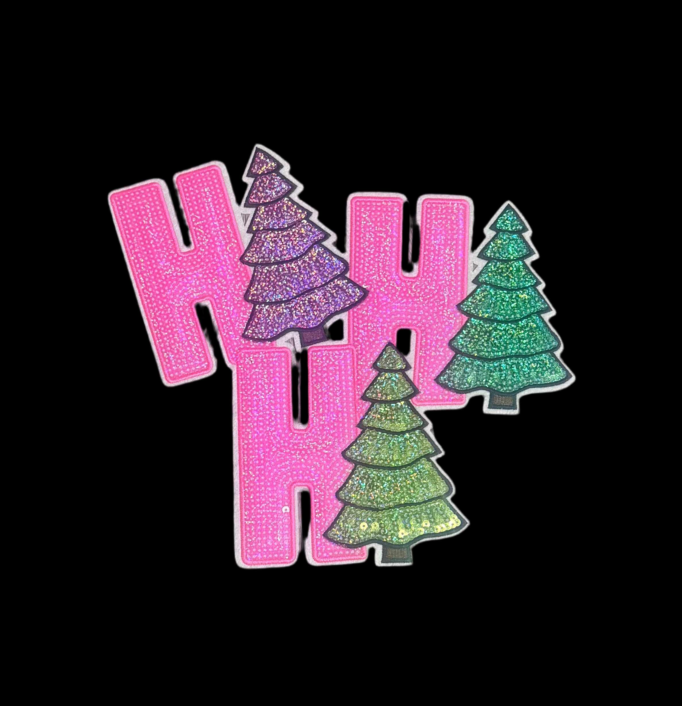 sequinandstiches - Wholesale Patch - Ho Ho Ho Sequin Christmas Trees, Pink Patch, Christmas Patch, Iron on Patch, Sequin Patch, Pink Christmas Patch1
