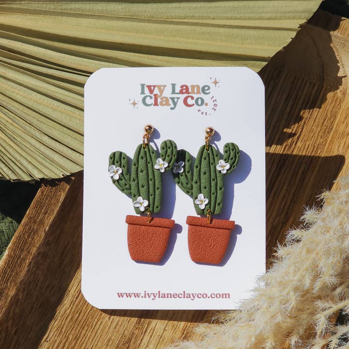 Ivy Lane Clay Co. - Vente Boucles d'oreilles pendantes - Plantes et pots | Cottagecore | Boucles d'oreilles en pâte polymère8