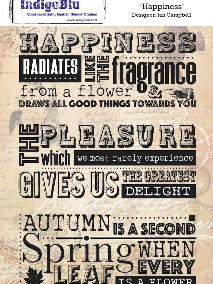 Timbro in gomma rosso Happiness, formato A5, di Ian Campbell per la vendita all'ingrosso da parte di IndigoBlu