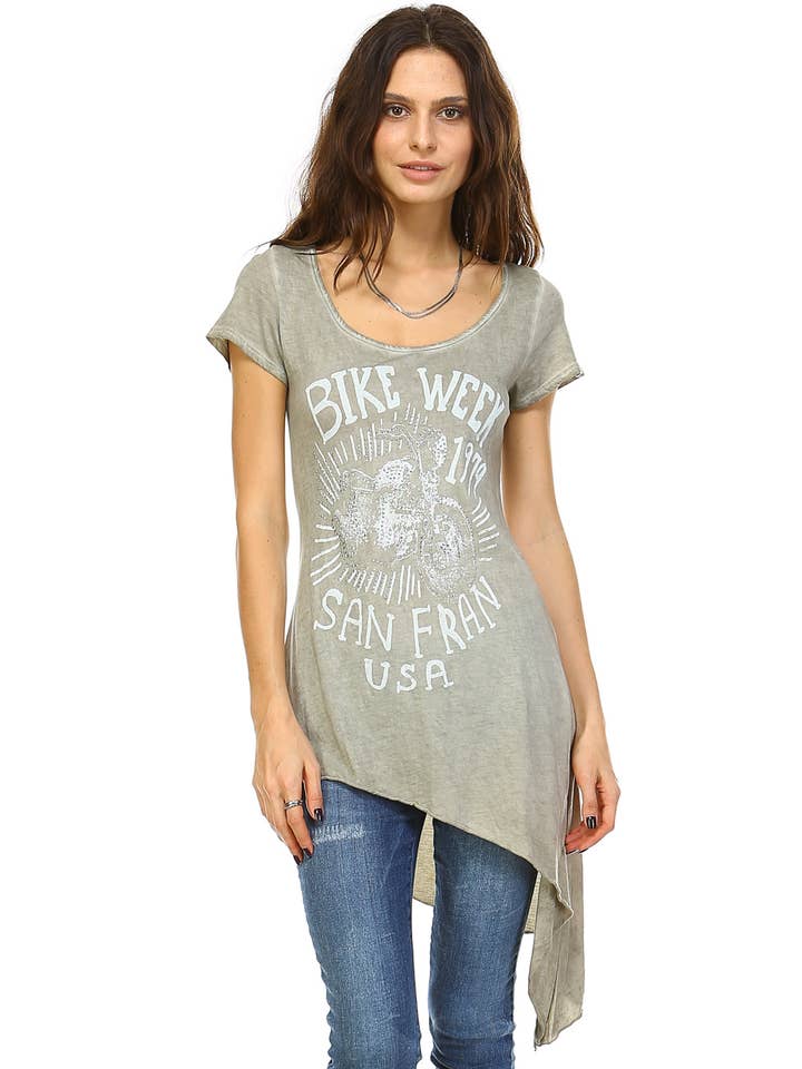 Tuniektop met ronde hals w/Bike Week San FRAN USA voor wholesale door Urban X Apparel