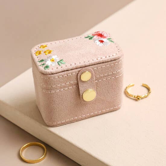 Embroidered Flowers Petite Velvet Travel Ring Box for wholesale by Lisa Angel