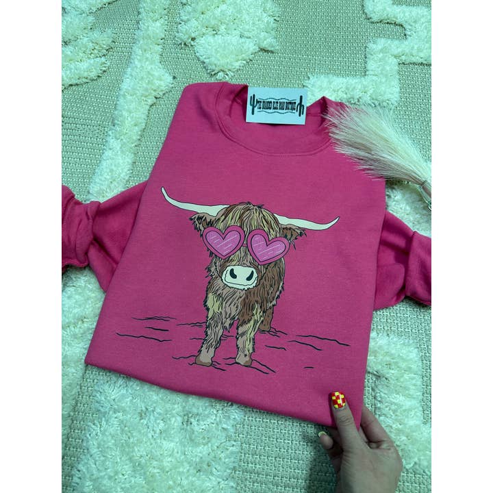 Highland Cow Valentines Graphic for wholesale by The Branded Blue Roan