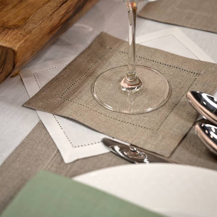 Ulster Linen - Wholesale Dinner & Cloth Napkin - Hemstitch Natural Linen Cocktail Napkin