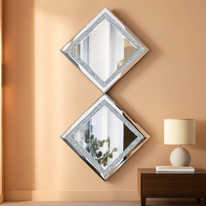 Crystal Crush Diamond Silver Mirror Set 12x12 Inch 2 Pieces for wholesale on Faire