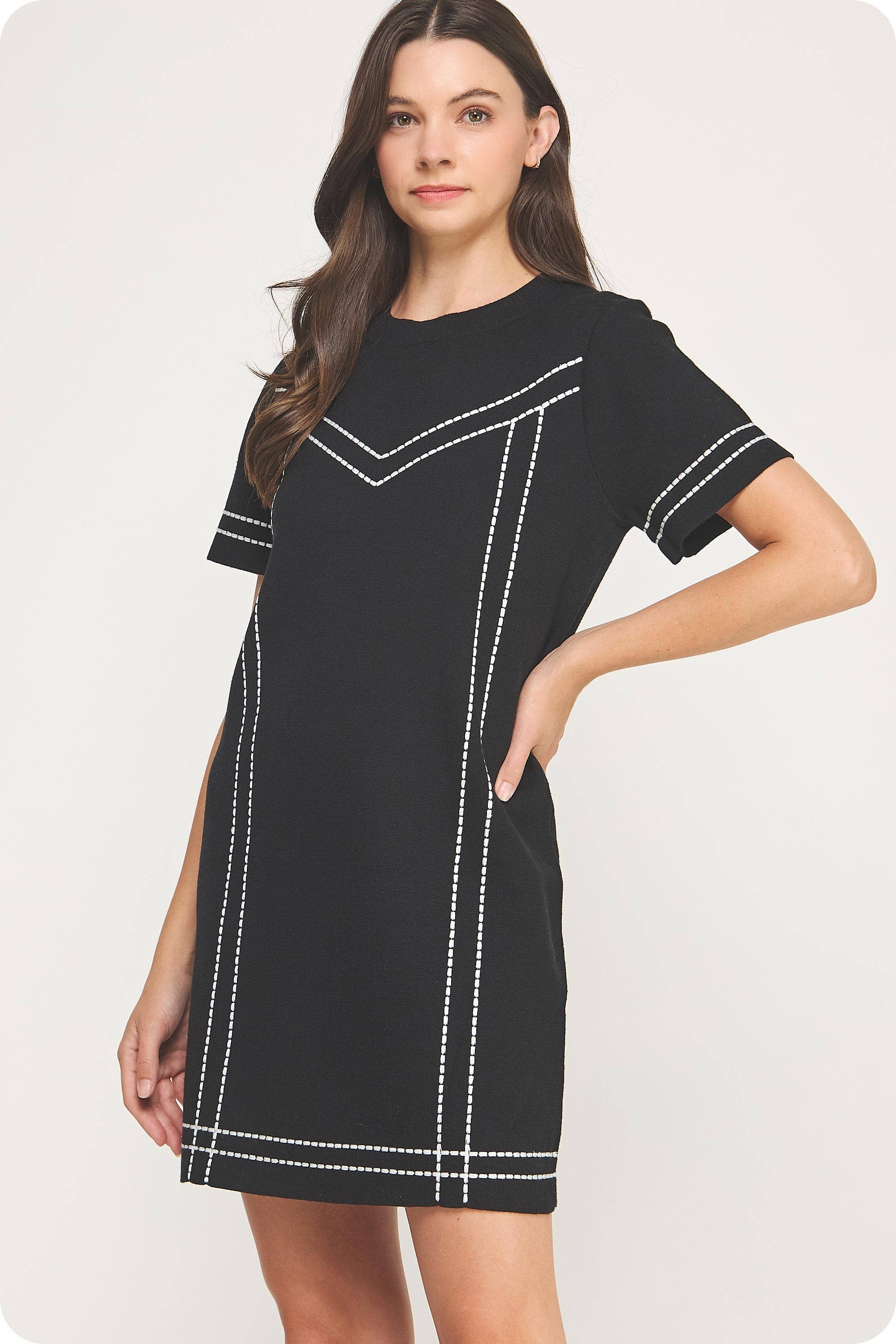 Strut & Bolt - Wholesale Dress - Women's - Thick Stitch Embroidery Knit Tee Mini Dress6