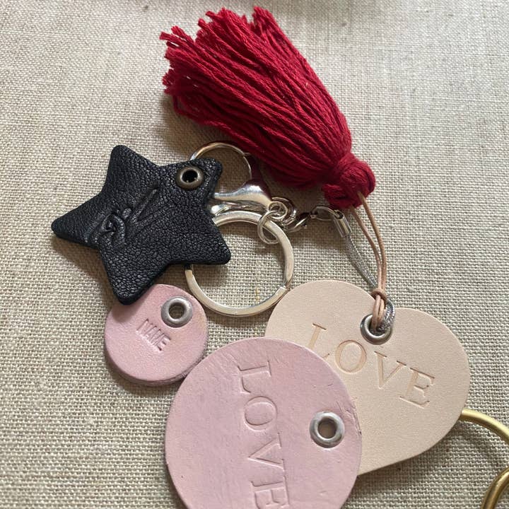 Leather Key Chain Pink Circle. for wholesale by The Merchant Studio