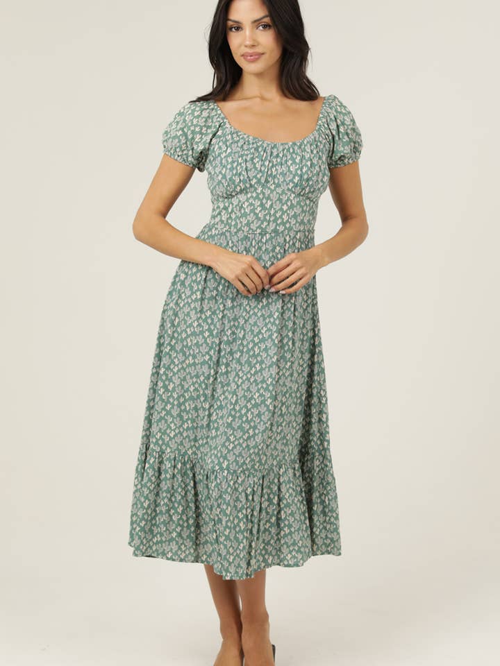 C4736-W980 CACTUS PRINT SHORT SLEEVE MAXI DRESS for wholesale by ANGIE