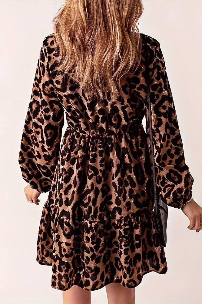 Brown Leopard Splicing Dress ZK2180 for wholesale on Faire2
