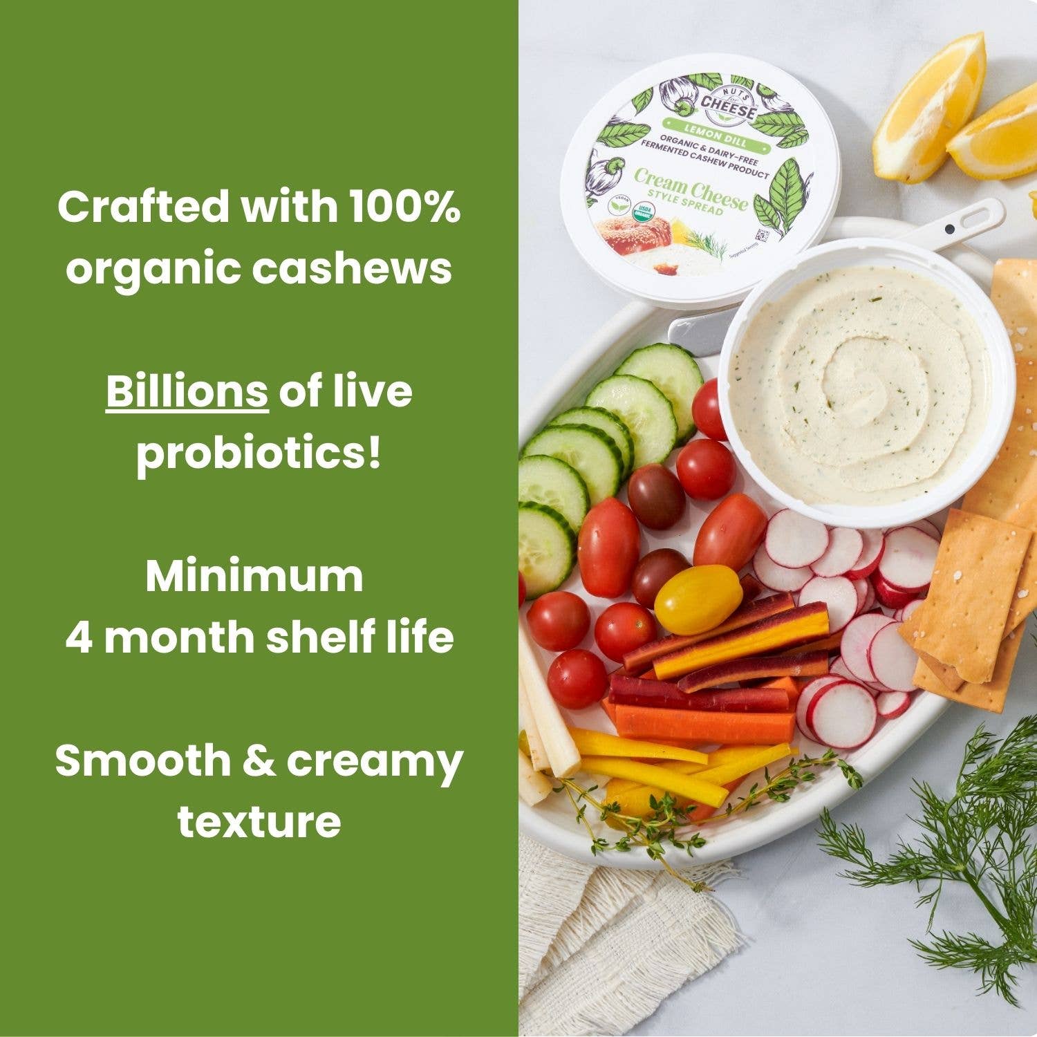 Nuts For Cheese - Vente Fromages - Tartinade au fromage à la crème au citron et à l'aneth | Sans produits laitiers | Biologique1