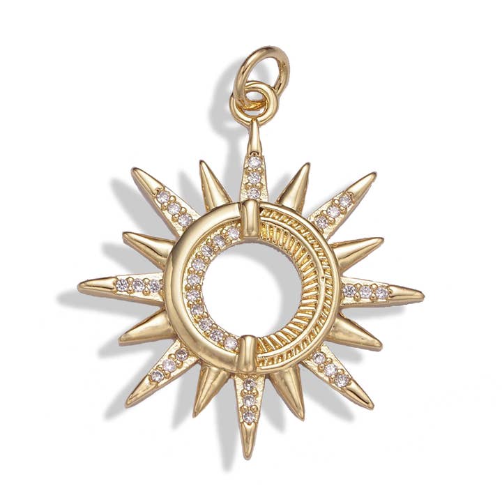 1 unidade com pingente Micro Pave CZ Sun Burst preenchido a ouro CP1671 por atacado de Beads Creation