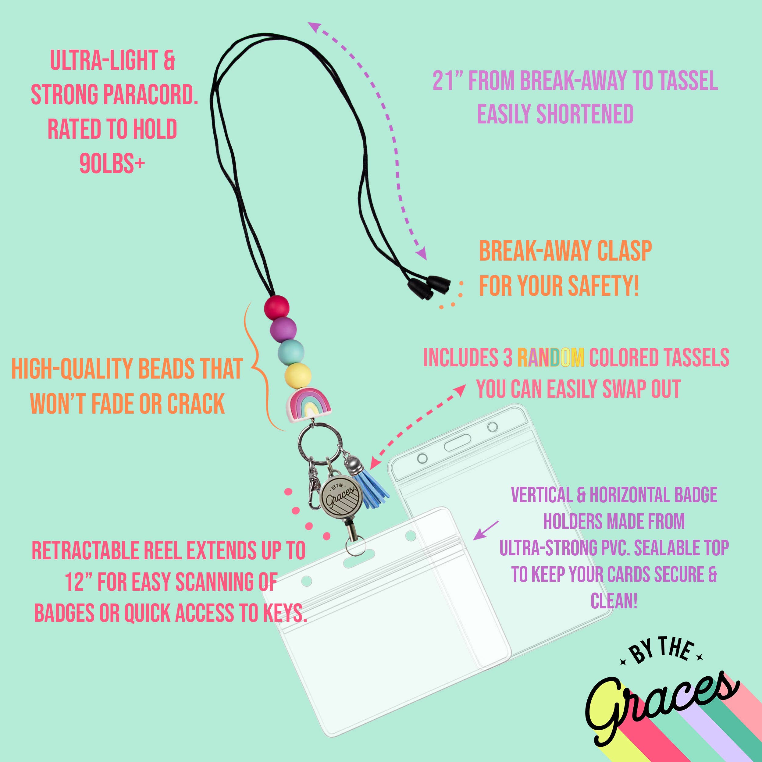 By the Graces – Fita porta-chaves – Mulher por atacado – Razzle Deslumbre Rainbow Lanyard (Presente perfeito para enfermeiros!)4